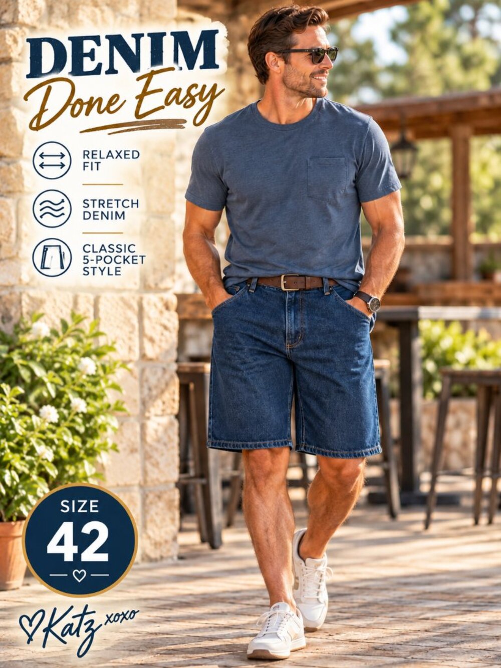Wrangler Men’s 42 Relaxed Fit Denim Shorts Dark Wash Stretch 10.5” Classic Jorts
